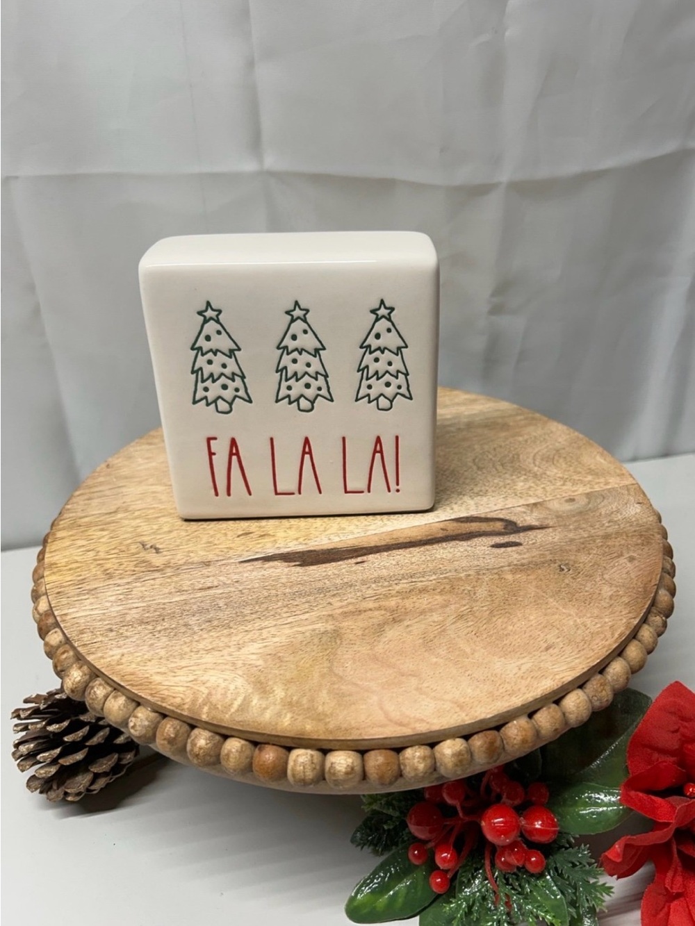 Rae Dunn FA LA LA! Ceramic Holiday Block Décor - 4.5”